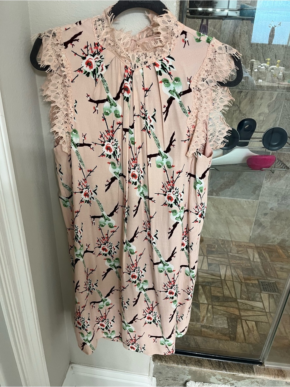 Chelsea & Violet Blush Pink Lace-Trim Floral Shift Dress